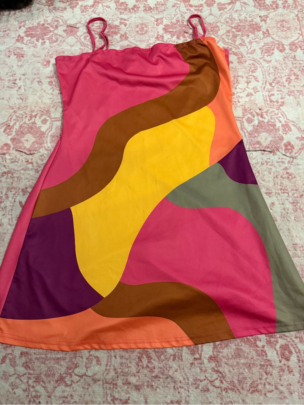 Retro Colorblock Slip Dress - Bright Pink, Yellow & Brown